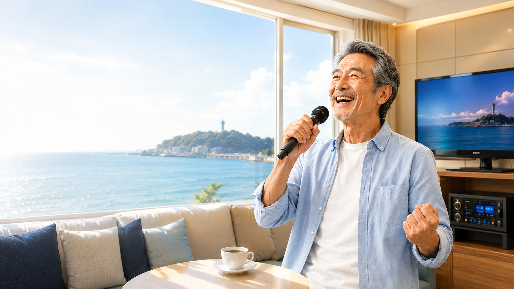 カラオケを楽しむシニア男性のイメージ